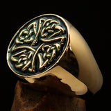 Perfectly crafted Men's Ring Celtic Birgit's Cross Green - Solid Brass - BikeRing4u