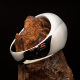 Perfectly crafted Men's Solid Line Pentagram Ring green - Sterling Silver - BikeRing4u