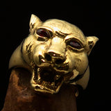 Excellent crafted Men's Brass Animal Ring Cougar red CZ Eyes - BikeRing4u