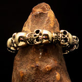Excellent Mens Brass Biker Band Costume Ring 6 Skulls around the Finger - BikeRing4u
