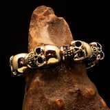 Excellent Mens Brass Biker Band Costume Ring 6 Skulls around the Finger - BikeRing4u