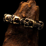 Excellent Mens Brass Biker Band Costume Ring 6 Skulls around the Finger - BikeRing4u