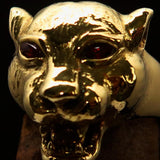 Excellent crafted Men's Brass Animal Ring Cougar red CZ Eyes - BikeRing4u