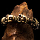 Excellent Mens Brass Biker Band Costume Ring 6 Skulls around the Finger - BikeRing4u
