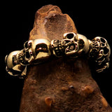 Excellent Mens Brass Biker Band Costume Ring 6 Skulls around the Finger - BikeRing4u