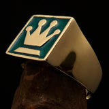 Perfectly crafted Men's Chess Player Ring Queen's Crown Green - Solid Brass - BikeRing4u