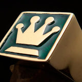 Perfectly crafted Men's Chess Player Ring Queen's Crown Green - Solid Brass - BikeRing4u