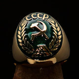 Perfectly crafted Men's Communist Ring Hammer Sickle Crest CCCP Green - Solid Brass - BikeRing4u