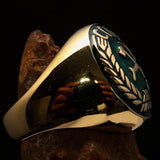 Perfectly crafted Men's Communist Ring Hammer Sickle Crest CCCP Green - Solid Brass - BikeRing4u