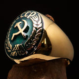 Perfectly crafted Men's Communist Ring Hammer Sickle Crest CCCP Green - Solid Brass - BikeRing4u