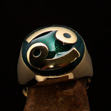 Perfectly crafted domed Men's Zodiac Cancer Ring Green - Solid Brass - BikeRing4u