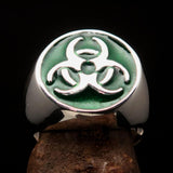 Nicely crafted Men's Biohazard Ring green Toxic Waste Symbol - Sterling Silver - BikeRing4u