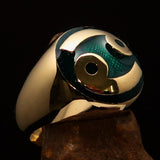 Perfectly crafted domed Men's Zodiac Cancer Ring Green - Solid Brass - BikeRing4u
