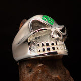 Excellent Crafted Men's green Number 13 Gnome Skull Ring - Sterling Silver - BikeRing4u