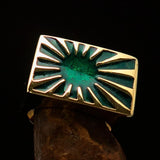Perfectly crafted Men's Japanese War Flag Ring Green Raising Sun - Solid Brass - BikeRing4u