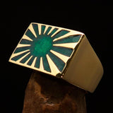 Perfectly crafted Men's Japanese War Flag Ring Green Raising Sun - Solid Brass - BikeRing4u