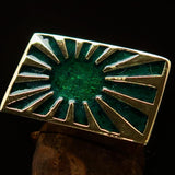 Perfectly crafted Men's Japanese War Flag Ring Green Raising Sun - Solid Brass - BikeRing4u