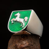 Perfectly crafted Men's Ring Horse Coat of Arms Green - Sterling Silver - BikeRing4u