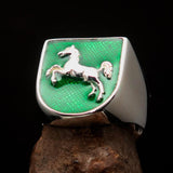 Perfectly crafted Men's Ring Horse Coat of Arms Green - Sterling Silver - BikeRing4u