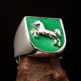 Perfectly crafted Men's Ring Horse Coat of Arms Green - Sterling Silver - BikeRing4u