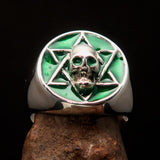 Excellent crafted Men's Biker Ring Green Hebrew Skull - Sterling Silver 925 - BikeRing4u
