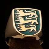 Perfectly crafted Men's Shield Ring 3 Green Lions Coat of Arms - Solid Brass - BikeRing4u