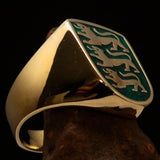 Perfectly crafted Men's Shield Ring 3 Green Lions Coat of Arms - Solid Brass - BikeRing4u