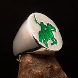 Excellent crafted Men's green Riding Knight Ring - Sterling Silver - BikeRing4u