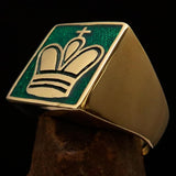 Perfectly crafted Men's Chess Player Ring Green King's Crown - Solid Brass - BikeRing4u