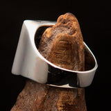 Excellent crafted Men's Chess Ring Horse Head green - Sterling Silver - BikeRing4u