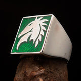 Excellent crafted Men's Chess Ring Horse Head green - Sterling Silver - BikeRing4u