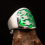 Excellent crafted Men's green 3 Lions Coat of Arms Ring - Sterling Silver - BikeRing4u