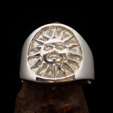 Excellent crafted shiny ancient Men's Inca Sun Aztec Ring - Sterling Silver - BikeRing4u