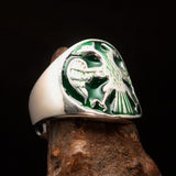 Excellent crafted ancient Men's Twin Head Eagle Ring Green - Sterling Silver - BikeRing4u