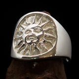 Excellent crafted shiny ancient Men's Inca Sun Aztec Ring - Sterling Silver - BikeRing4u