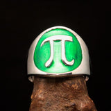 Excellent crafted Men's green Greek Letter PI Ring - Sterling Silver - BikeRing4u