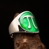 Excellent crafted Men's green Greek Letter PI Ring - Sterling Silver - BikeRing4u