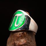 Excellent crafted Men's green Greek Letter PI Ring - Sterling Silver - BikeRing4u