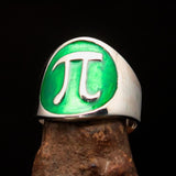 Excellent crafted Men's green Greek Letter PI Ring - Sterling Silver - BikeRing4u