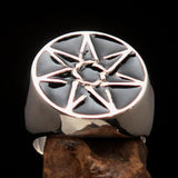Excellent crafted Men's Heptagon Ring Black seven sided Polygon - Sterling Silver - BikeRing4u