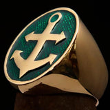 Perfectly crafted Men's Sailor Ring Big Anchor Green - Solid Brass - BikeRing4u