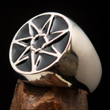 Excellent crafted Men's Heptagon Ring Black seven sided Polygon - Sterling Silver - BikeRing4u