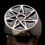 Excellent crafted Men's Heptagon Ring Black seven sided Polygon - Sterling Silver - BikeRing4u