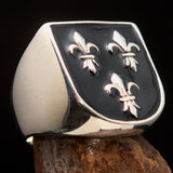 Excellent crafted Men's black Fleur de Lis Coat of Arms Ring - Sterling Silver - BikeRing4u