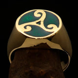 Perfectly crafted Men's Celtic Triade Ring Green Triskele - Solid Brass - BikeRing4u