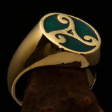 Perfectly crafted Men's Celtic Triade Ring Green Triskele - Solid Brass - BikeRing4u