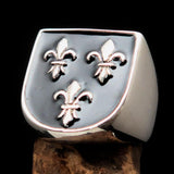 Excellent crafted Men's black Fleur de Lis Coat of Arms Ring - Sterling Silver - BikeRing4u