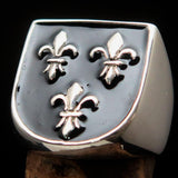 Excellent crafted Men's black Fleur de Lis Coat of Arms Ring - Sterling Silver - BikeRing4u
