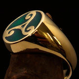 Perfectly crafted Men's Celtic Triade Ring Green Triskele - Solid Brass - BikeRing4u