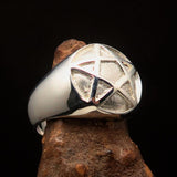 Perfectly domed Men's Two-Tone Matte Solid Line Pentagram Ring - Sterling Silver - BikeRing4u
